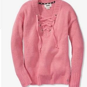 Vs pink lace up Boyfriend sweater
